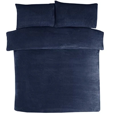 Afbeelding van Sleepdown Beddengoedset met kussenslopen, teddyfleece, warm, gezellig, superzacht, eenpersoonsbed (135 x 200 cm), polyester, marineblauw