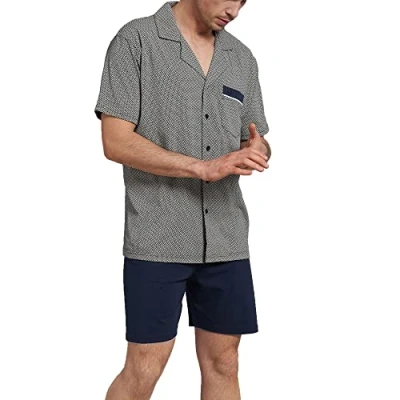 Afbeelding van Gotzburg heren shortama met knoopjes middenblauw mini dessin Maat: L