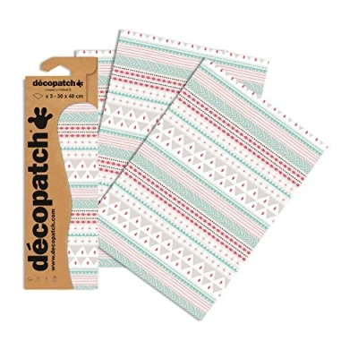 Afbeelding van Decopatch Papier No. 715 (blauw grijs blauw rood driehoek rand, 395 x 298 mm) verpakking van 3
