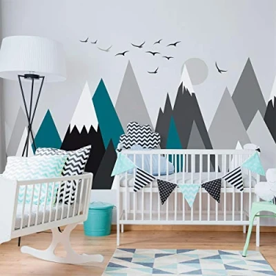 Afbeelding van Ambiance Sticker Scandinavian Nordic Annuska Mountains Muurstickers, DIY Home Cultuur, verwijderbare stickers om af te pellen en op plakken, waterdichte zelfklevende Muurkunst 60 x 115 cm