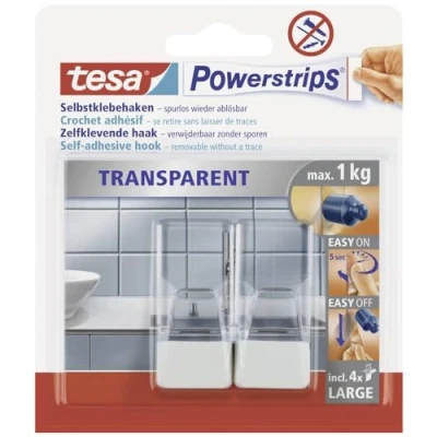 Afbeelding van tesa POWERSTRIPS® Zelfklevende haak Large Transparant, Wit Inhoud: 2 stuk(s)