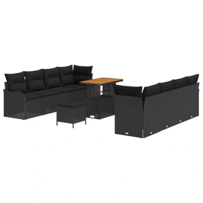 Afbeelding van vidaXL 11 delige Tuin Sofa Set Met Kussens Zwart Poly Rattan Acacia