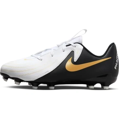 Afbeelding van Nike Performance JR Phantom GX II Academy FG/MG Unisex Voetbalschoenen met kunststof noppen voor kinderen, Maat: 32, White/black/metallic gold coin