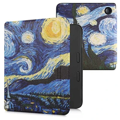 Afbeelding van kwmobile e reader hoesje compatibel met Kobo Libra 2 Magneetsluiting Ereader case Sterrennacht in blauw/geel