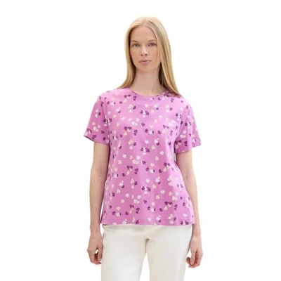 Afbeelding van TOM Tailor Tshirt print, Dames, Maat: XL, Purple offwhite flower design