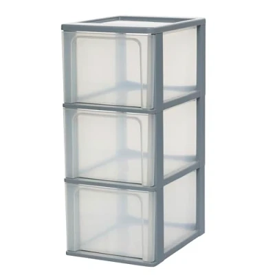 Afbeelding van Iris Ohyama, Toren, Dressoir, Kunststof opbergorganizer Met ergonomisch handvat, 3 x 13L, Unit, geïntegreerd BPA vrij, Kantoor, Slaapkamer, Woonkamer, OCH 2300, Grijs