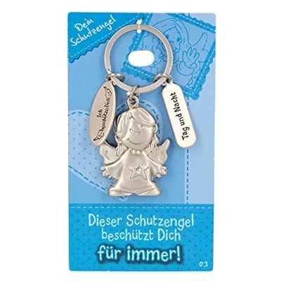 Afbeelding van Depesche 7518 003 beschermengel sleutelhanger van metaal, geluksbrenger met engel, sleutelring en liefdevolle boodschap, om cadeau te geven aan familieleden, vrienden kennissen, zilver