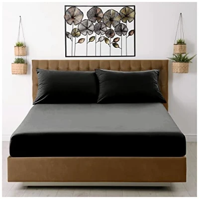 Afbeelding van Microfiber Hoeslaken Tweepersoons Effen Geverfd Beddengoed Laken Zwarte Bodem Bed Sheet