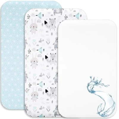 Afbeelding van Lovely Hippo Hoeslaken Cododo 2 Stucks + 1 Waterdichte Matrashoes met Elastiek 3 Pack 55x90 cm Compatibel Babybedjes, ledikanten Gemaakt in Europa (Blauwe dieren, 55 x 90 cm)