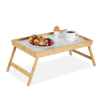Afbeelding van Relaxdays bedtafel bamboe inklapbaar dienblad met pootjes schoottafel ontbijt op bed