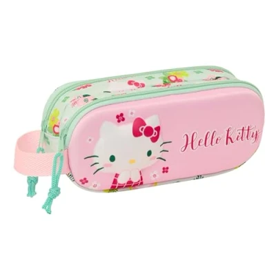 Afbeelding van Pennenetui met 2 vakken Hello Kitty Groen Roze 21 x 8 6 cm 3D