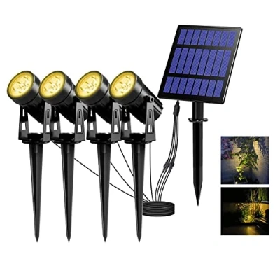 Afbeelding van T SUN 4 stuks led tuinverlichting op zonne energie, 3000 K, warmwit, waterdicht, led, voor buiten, tuin, staande lamp, spot