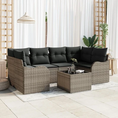 Afbeelding van vidaXL 7 delige Tuin Sofa Set met Kussens Grijs Poly Rattan
