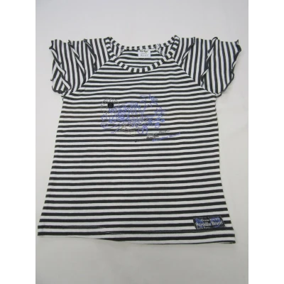Afbeelding van Dirkje , meisje, t shirt korte mouw streepje wit /grijst blauw tahiti 2 jaar 92