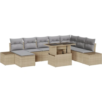 Afbeelding van vidaXL 9 delige tuinbankset met kussens beige poly rattan