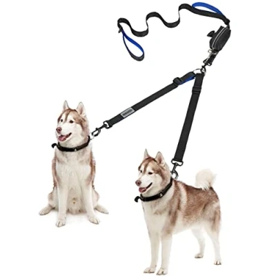 Afbeelding van YOUTHINK Double Leash hondenriem voor 2 honden Geen kluwen Reflecterende Dubbel gevoerde handgrepen Verstelbare leiband, met mestzakdispenser tot 110 lbs