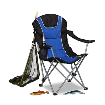 Afbeelding van Relaxdays campingstoel opvouwbaar, gepolsterde leuning verstelbaar, stoel inklapbaar, HxBxD: 108x90x72 cm, blauw zwart