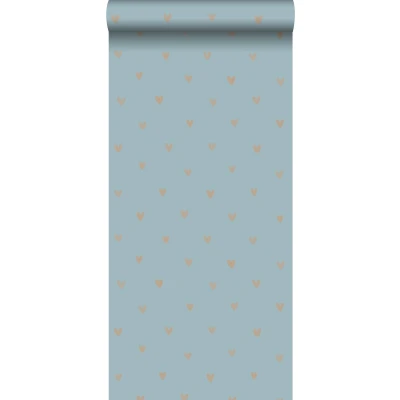 Afbeelding van Leen Bakker ESTAhome Behang Hartjes Blauw En Koper 53cm X 10,05 M Vlies