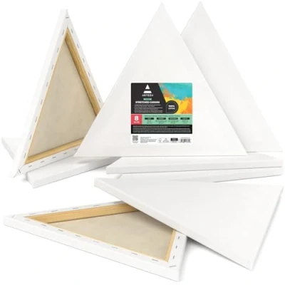 Afbeelding van Arteza Set met driehoekig bespannen canvas, 8 stuks, 35,6 cm, 100% katoen, 237 ml gesso geprepareerd, blanco canvassen, houten frame, voor olieverf en acrylschilderen