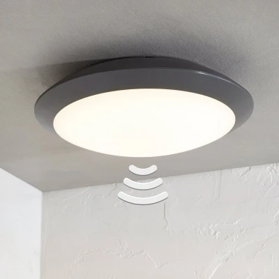 Afbeelding van Lindby LED plafondlamp 1licht polycarbonaat, ABS H: 8.5 cm donkergrijs (RAL 7024, wit Inclusief lichtbron