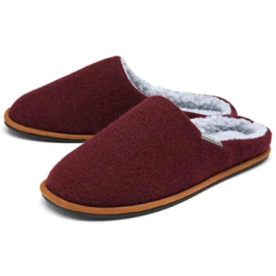 Afbeelding van Dunlop Heren Slippers Slip On Muilezel Comfortabele Bont Gevoerd Vilt Memory Foam Machine Wasbaar Maten 7 12, Bordeaux, 41.5 EU