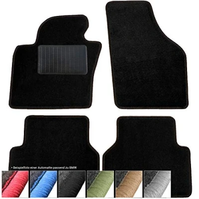 Afbeelding van moto MOLTICO Vloermatten auto velours autotapijten zwart automatten set 4 delig geschikt voor Mini One Cooper 2001 2006 (zwart siernaden)