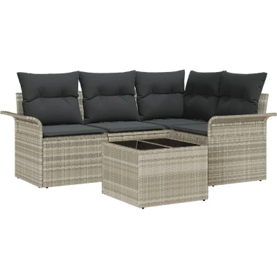 Afbeelding van vidaXL 5 delige Tuin Sofa Set met Kussens Grijs Poly Rattan, 2 Zitter Opslag &amp; Lichtgrijs Rattan