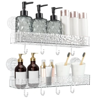 Afbeelding van Votoko doucheplank zonder boren 2 stuks badkamerorganizer met haken shampoohouder voor douche 4 (wit)