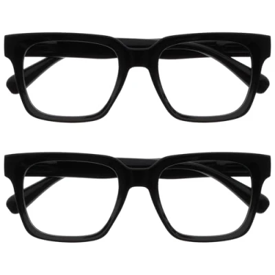 Afbeelding van OPULIZE ERA Blauwlichtfilterbril Dames/Heren Transparante Lenzen Ontspiegeld 2 Stuks UV400 groot rechthoekig montuur computerbril gaming Zwart Transparant +0,00
