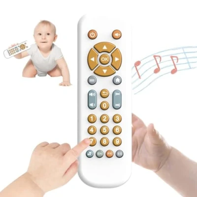 Afbeelding van Bambebe Baby TV afstandsbediening met licht en geluid, muziekspelletjes voor kinderen 6 18 maanden Engels/Frans/Spaans, sensorisch klankspeelgoed, cadeaus eerste onderwijs +