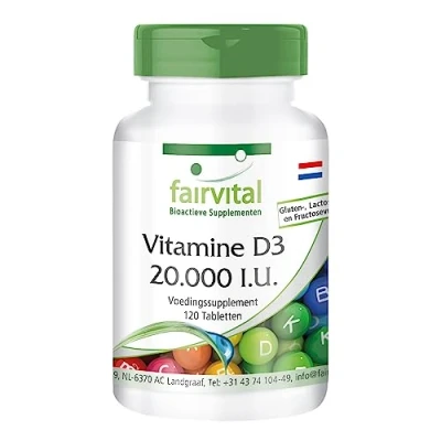 Afbeelding van Fairvital Vitamine D3 20.000 I.U. tabletten HOOG GEDOSEERD 120 slechts 1 tablet om de 20 dagen cholecalciferol