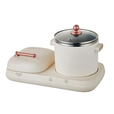 Afbeelding van Adler AD 6421 Multicooker Ontbijtstation 2 in 1 grill en kookpot Retro design voor kleine keukens 1100 1320W Multifunctioneel ontbijt meer