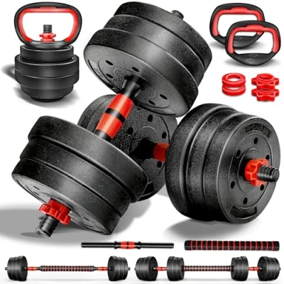 Afbeelding van RE:SPORT 2 in 1 halterset met kettlebell, 20 kg, verstelbare halterset, korte halter en lange halter, stersluitingen verbindingsbuis