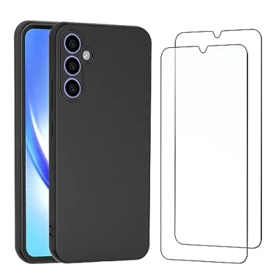 Afbeelding van NEW&#039;C Hoesje voor Samsung Galaxy A34 5G Ultradunne zwarte siliconen en 2x Screen Protector Gehard Glass Schermbeschermer