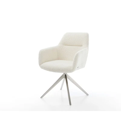 Afbeelding van DELIFE Draaistoel Pejo Flex bouclé wit kruisframe breed roestvrij staal 360 draaibaar rocker functie pocketveer kern