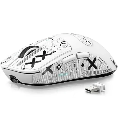 Afbeelding van ATTACK SHARK X3 49g SUPERLIGHT muis met tape, PixArt PAW3395 gamingsensor, BT/2.4G draadloze/bedrade gamingmuis, 6 instelbare DPI 26000, 200 uur batterij, kantoormuizen voor Win11/Xbox/PS/Mac (wit)