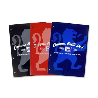 Afbeelding van Oxford Campus, Gevoerd papier A4 navulpad, MEGA 300 pagina&#039;s, diverse kleuren, verpakking van 3 stuks