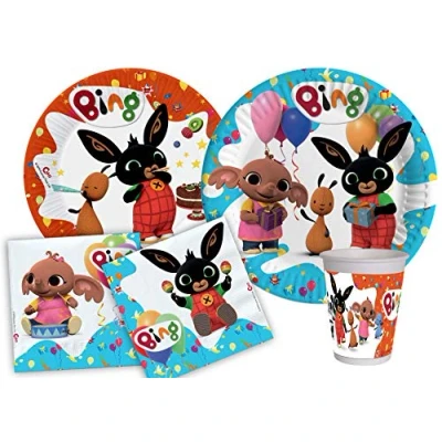 Afbeelding van Ciao PartyY5017 Tafelset Bing 24 personen (112 stuks: papieren borden Ø23cm, Ø20cm, plastic bekers 200ml, 40 servetten 33x33cm)