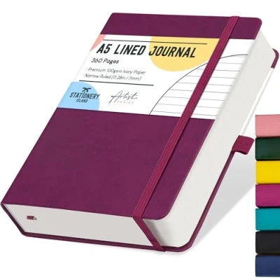 Afbeelding van STATIONERY ISLAND A5 gelinieerd notitieboek, 360 pagina&#039;s dik dagboek, dagboek met 100 g/m² voor schrijven, werken, studeren,