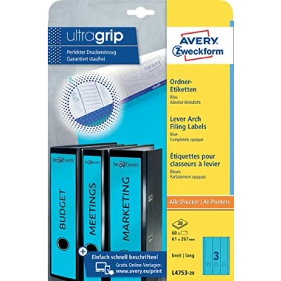 Afbeelding van Avery Ordnerrugetiketten Zweckform 29,7 X 61 Mm Blauw 60 Stuks