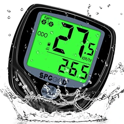 Afbeelding van SPGOOD draadloze fietscomputer, 19 functies, IP54 waterdicht, met display achtergrondverlichting, automatische start/stop, snelheidsmeter, zwart