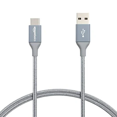 Afbeelding van AmazonBasics dubbel gevlochten nylon USB type C naar A 2.0 mannelijke kabel 0,9 m, donkergrijs