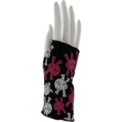 Afbeelding van Zac&#039;s Alter Ego Vingerloze handschoenen Short with Pink &amp; White Coloured Skull Crossbones Zwart/Roze