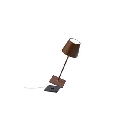 Afbeelding van Zafferano Poldina Pro Mini dimbare led tafellamp van aluminium, beschermingsklasse IP54, gebruik binnen en buiten, contactlaadstation, H30 cm, EU stekker (Corten)
