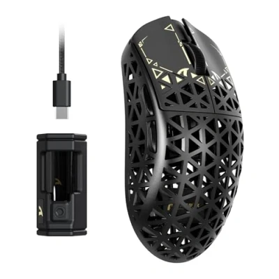 Afbeelding van ATTACK SHARK R5 Ultra Koolstofvezel HyperSpeed Draadloze Gamingmuis, 39g Ultralichte Muizen, 2,4 G/BT/USB C Bedraad, PAW3950MAX Sensor, 8000Hz Pollingsnelheid, 42KDPI, Win/Mac Zwart
