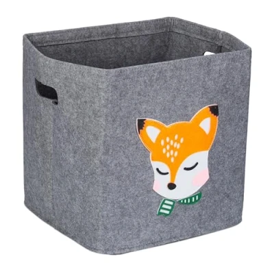 Afbeelding van Relaxdays opbergmand kinderkamer vilten opberger met handgrepen dierenprint grijs vos