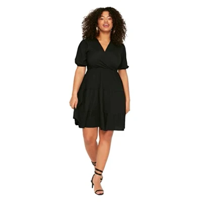 Afbeelding van Trendyol Fuchsia Skater V Hals Dubbele Rij Knopen Plus Size Gebreide Jurk Tbbss22El2987