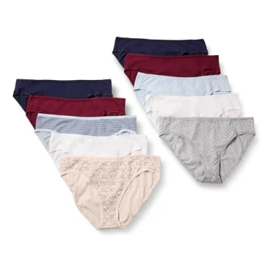 Afbeelding van Amazon Essentials Women&#039;s Katoenen onderbroek in bikinimodel (verkrijgbaar grote maten), Pack of 10, Deftig bloemenpatroon/Stippen/Streep/Veelkleurig, L