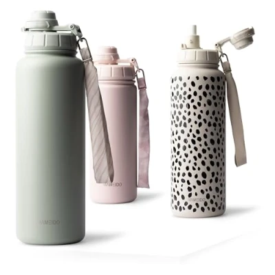 Afbeelding van MAMEIDO Thermosfles met rietje 700ml lekvrije geïsoleerde drinkfles van roestvrij staal draaglus, BPA vrije isoleerfles (Desert Sage, 0,7l)