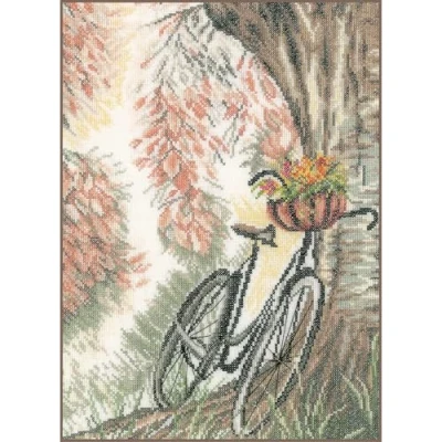 Afbeelding van Borduurpakket Fiets met bloemenmandje Lanarte
